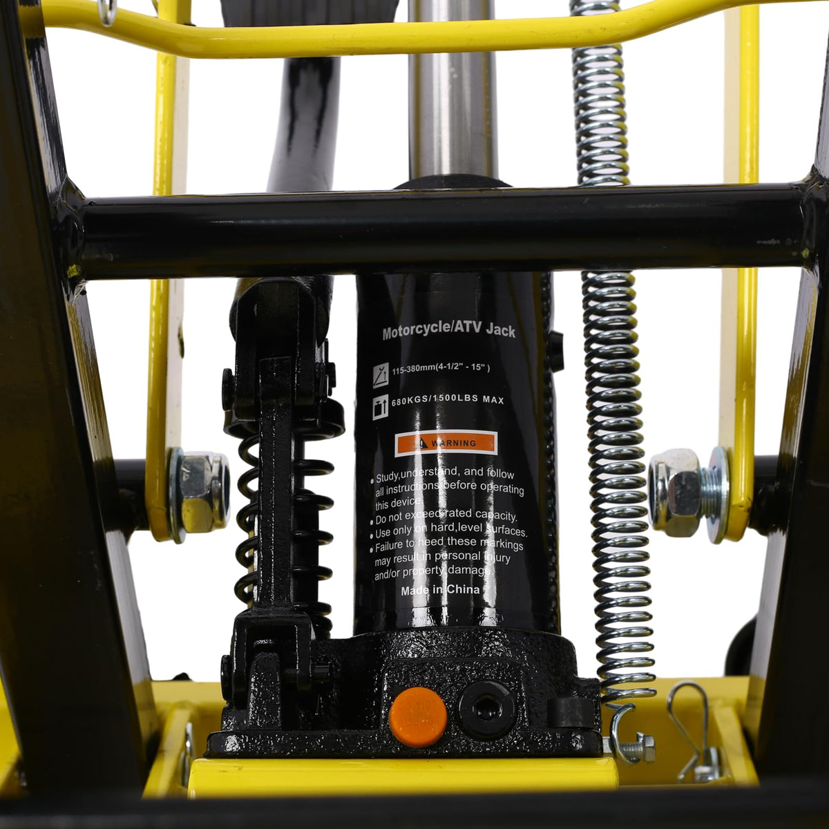 Hydraulic Motorcycle Lift Jack, 1500 LBS Capacity ATV Scissor Lift Jack, Hydraulic Foot-Operated Motorcycle Lift Table with 4 Wheels, 4.5"-15" Lifting Range Steel ATV Lifts Stand Hoist Yellow