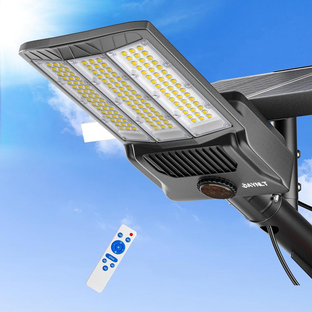 JAYNLT Y-9800W Solar Street Lights Outdoor, 750000LM 6500K High Powered Commercial Parking Lot Lights Dusk to Dawn, Waterproof Solar Security Flood Lamps with Remote for Driveways, Basketball Courts