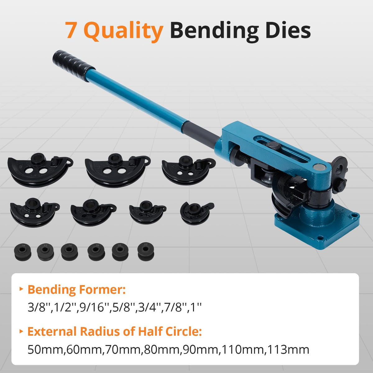 Tube Bender, 3/8" to 1" Manual Tube Bender with Tube Cutter and 7 Sturdy Dies, 0-180° Easy and Fast Bending, Heavy Duty Steel Metal Copper Tube Bender for Repair Shops