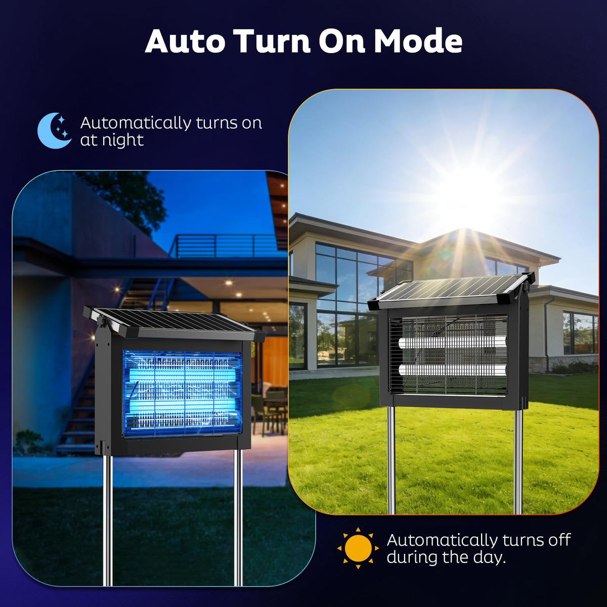 OnBeam Solar Bug Zapper Outdoor, 4500V Mosquito Zapper Waterproof Electric Fly Zapper Rechargeable Mosquito Killer Lamp with 10W Solar Panel, Cordless Fly Trap for Backyard, Patio, Garden, RV, Camping