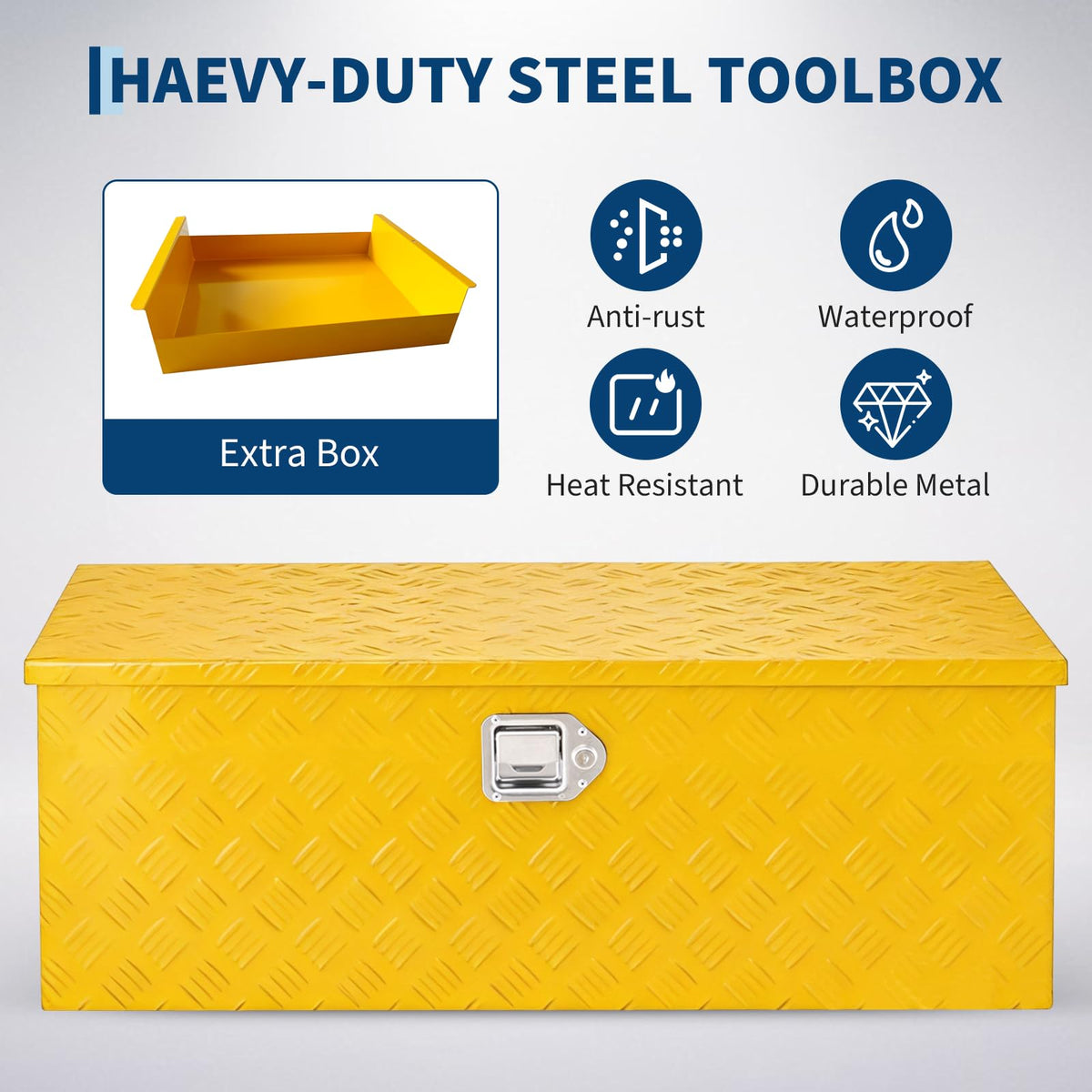 Truck Bed Tool Box Aluminum with Lock and Keys, 30x15x15 Inch, Weatherproof Storage Chest Organizer, Side Handles, Gas Strut Lid, Large Capacity Heavy Duty Steel Metal Tool Box for Pickup, Trailer, RV