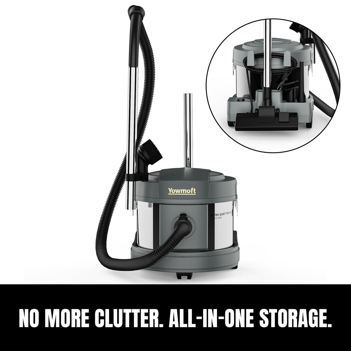 YOWMOFT SCQ15-HEPA, 4 Gallon Canister Vacuum, Ultra-Quiet Canister Vacuum Cleaner, 35Ft. Cord, Commercial Ultra Quiet Vacuum Cleaner for Hotel & Office, HEPA Canister Vacuum for Professional Clean