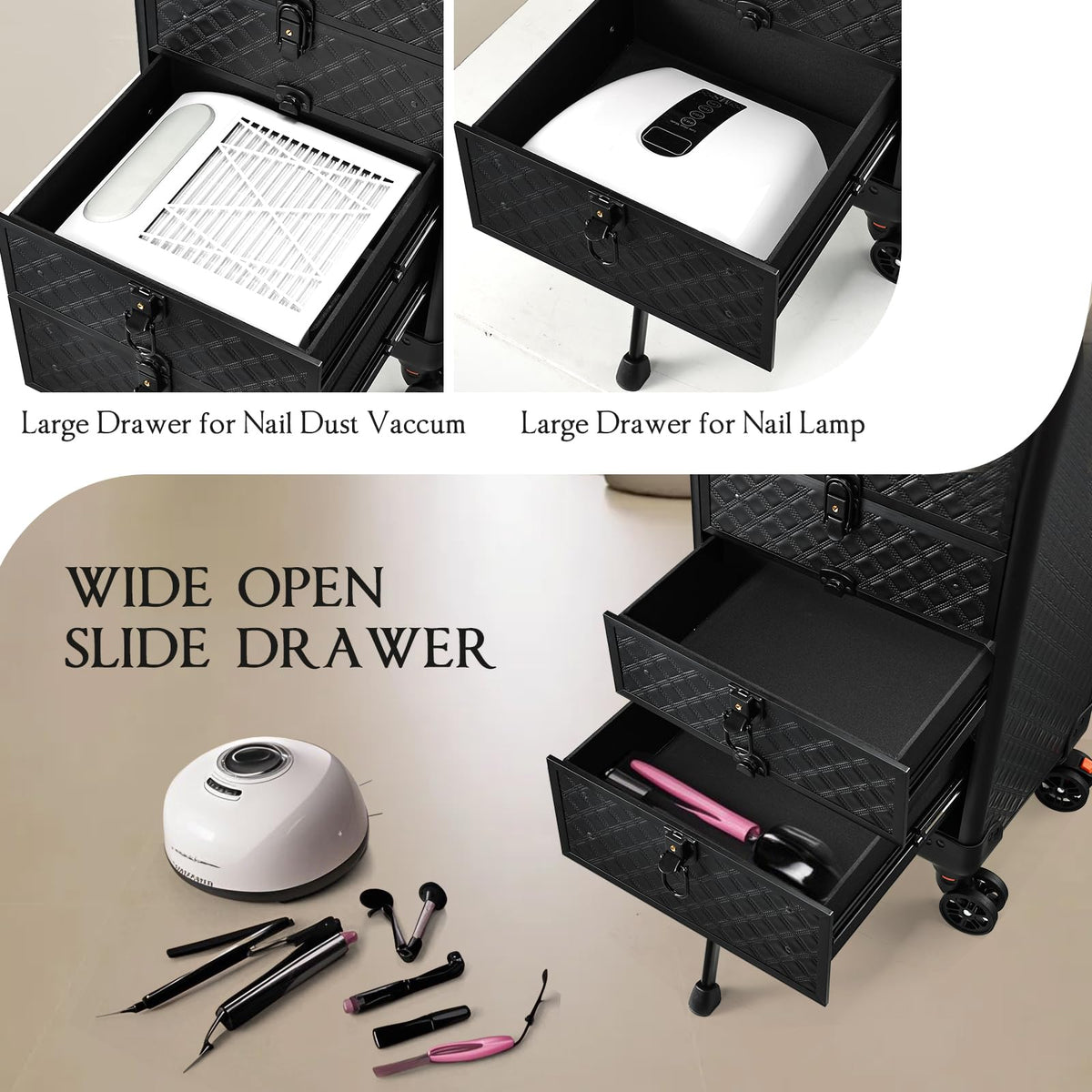 Yueieoun Nail Salon Cart with 4 Drawers,Rolling Makeup Train Case for Beauty,Cosmetology Case on Wheels,Trolley Cart,Lockable Organizer Travel Case for Manicure/Face Painting/Hairstylist/Tattoo Artist