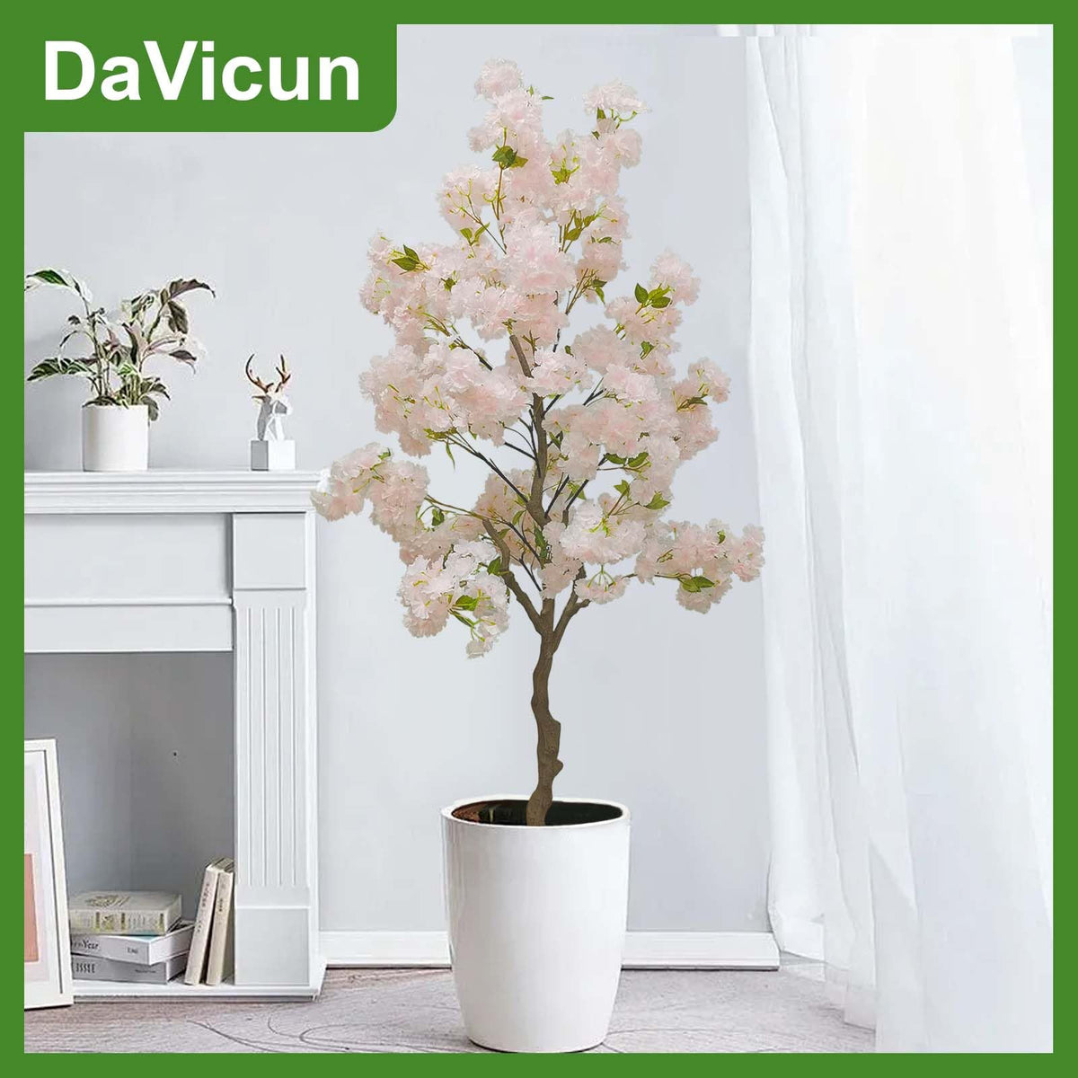 Artificial Cherry Blossom Tree, 6 Ft Indoor Decorative Plant with Pink, White and Champagne Silk Flowers (Pink)