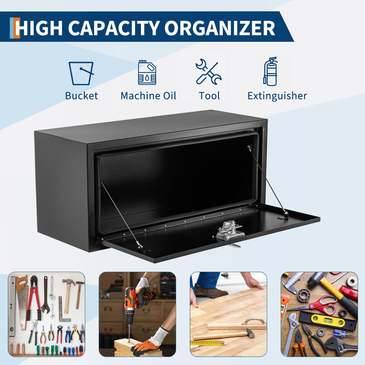Garvee Black Steel Truck Bed Tool Box, Trailer Tongue Box, Truck Storage Organizer Tool Chest For Truck Bed, RV, Trailer (36 in x 18 in x 18 in-NEW)