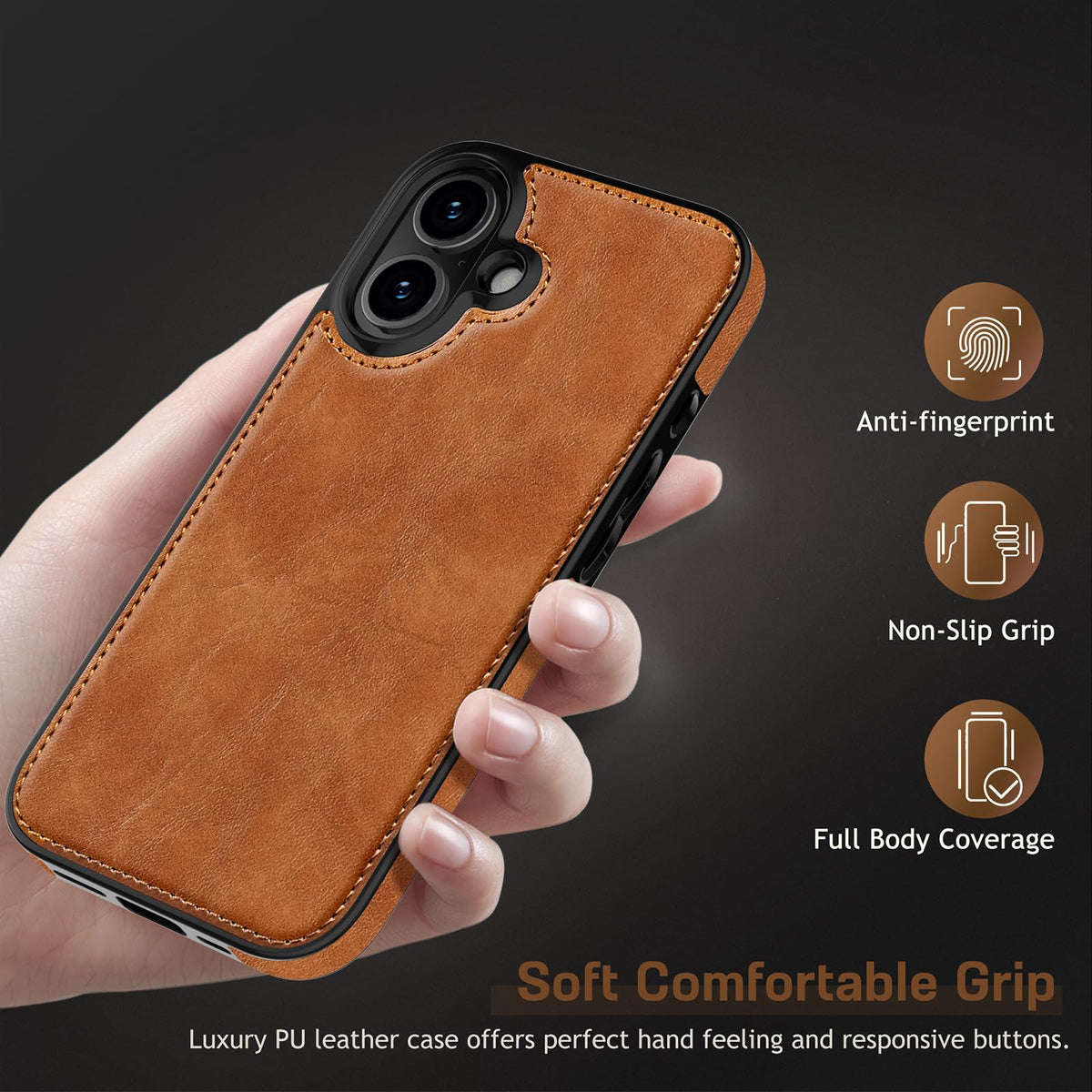 LOHASIC for iPhone 17 Leather Case, Slim Business PU Classic Elegant Style Soft Non-Slip Grip Shockproof Rugged Protective Cover Phone Case for iPhone17 6.3" 2025 - Sand Dune
