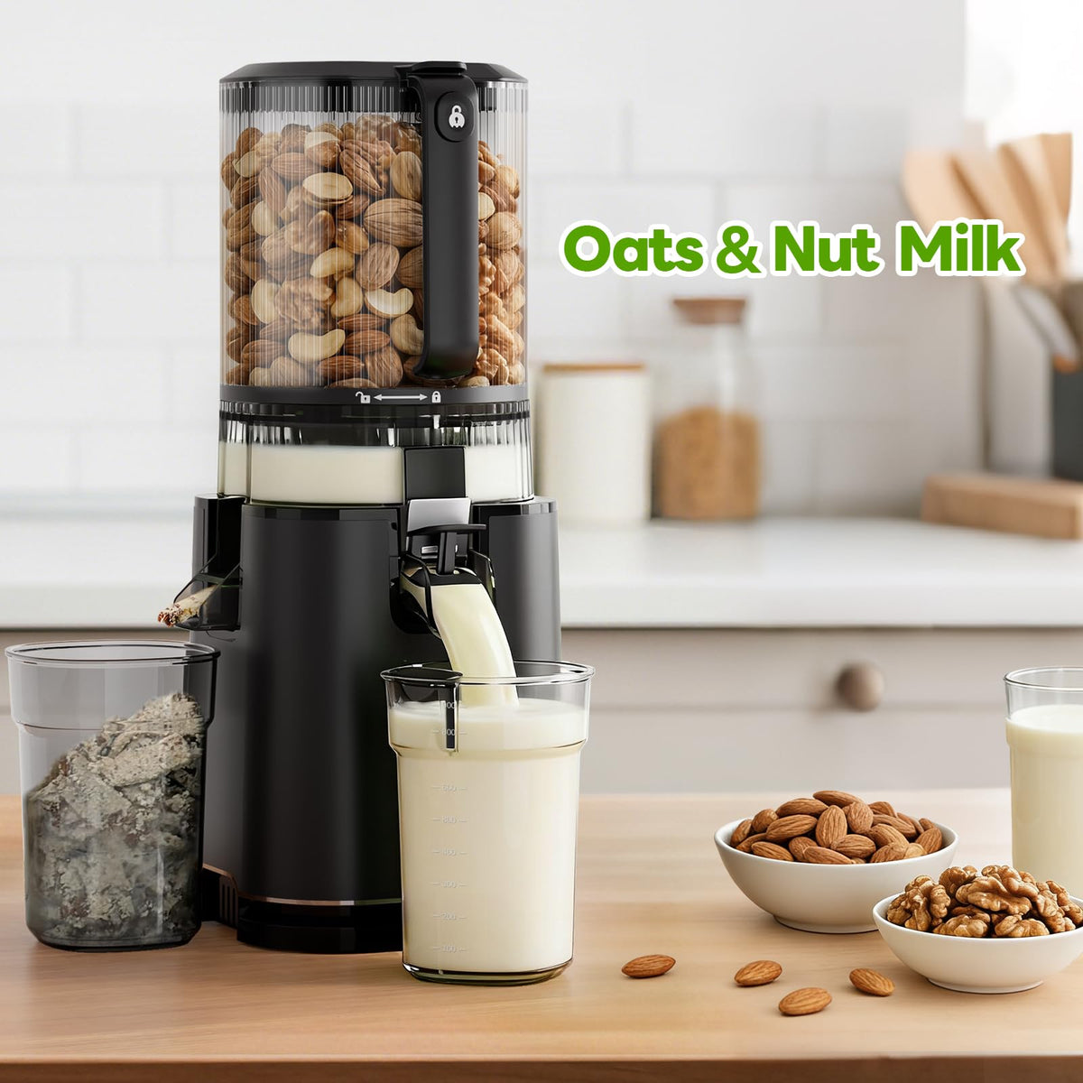 ECOSELF 3-in-1 Juicer with 3 Filters (Juice/Sorbet/Nut Milk), 6.0" Wide Mouth Hopper, Juicer Machines With Self Feeding & Hands-Free, Cold Press Juicer for Family Party, High Juice Yield, With Brush