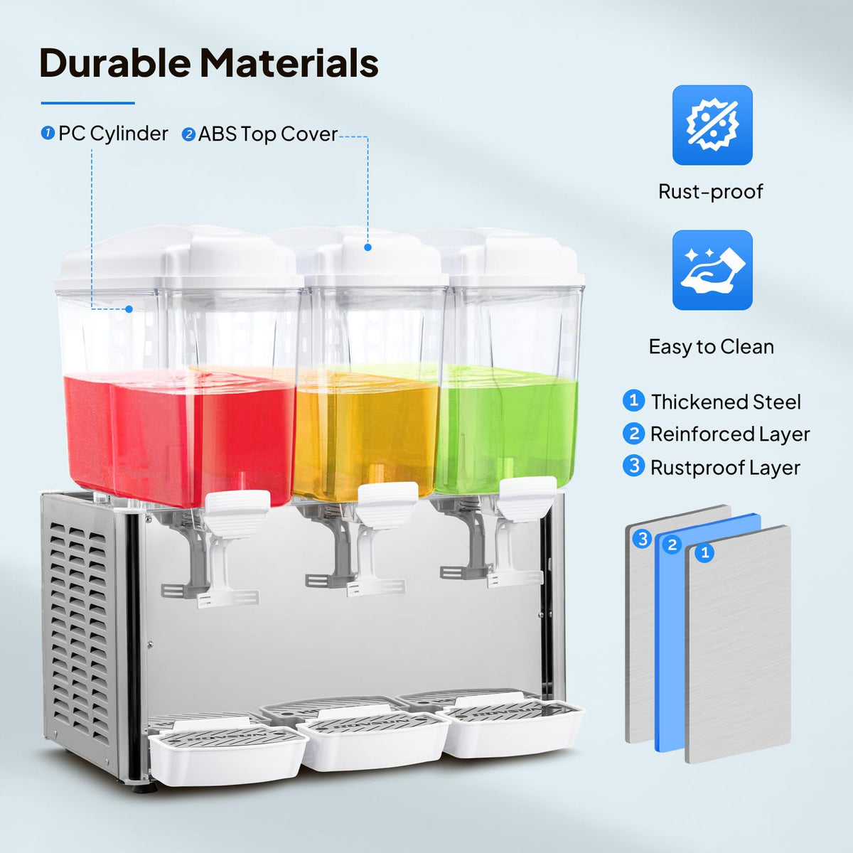 ROVSUN 14.4 Gallon/54L Commercial Beverage Dispenser Drink Dispenser, 18L X 3 Tanks Commercial Juice Dispenser Stainless Steel with Thermostat Controller for Home Restaurant Bar Party 110V/60HZ