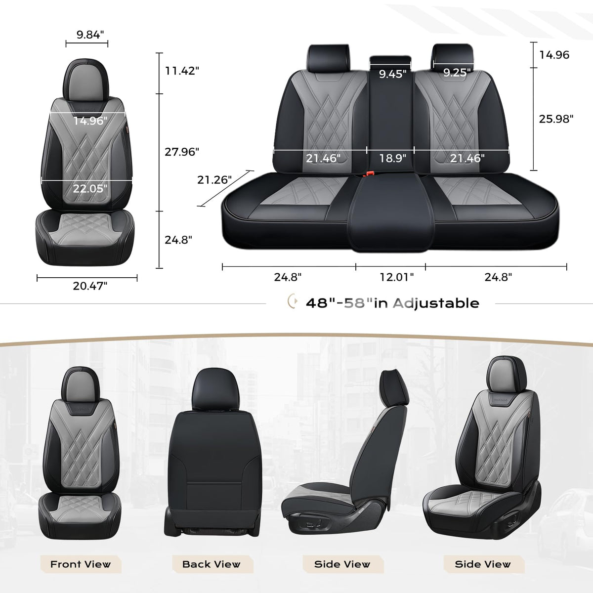 Coverado Car Seat Covers Full Set, Seat Covers for Cars, Front Seat Covers and Back Seat Cover Waterproof Leather Automotive Seat Cover, Universal Car Interior Protectors Cushion for Most Cars