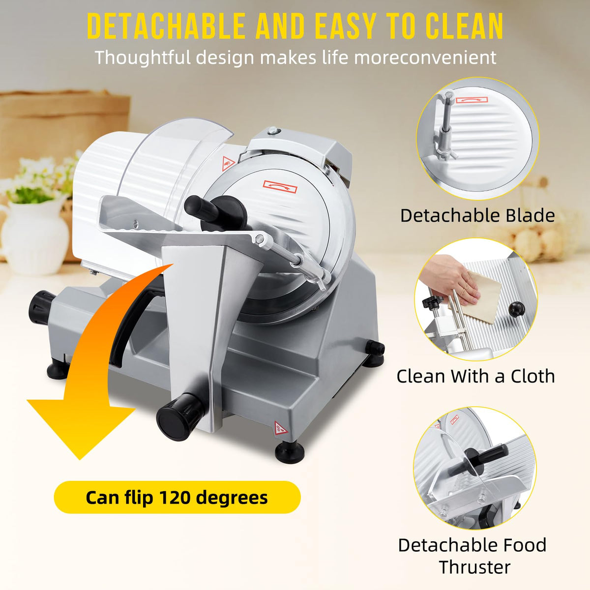 GarveeHome Electric Meat Slicer, 10 in Commercial Meat Slicer with Carbon Steel Blade, Stainless Steel Food Slicer, Meat Cutting Machine 0-0.6 in Adjustable Thickness for Meat Cheese Veggies, 240W
