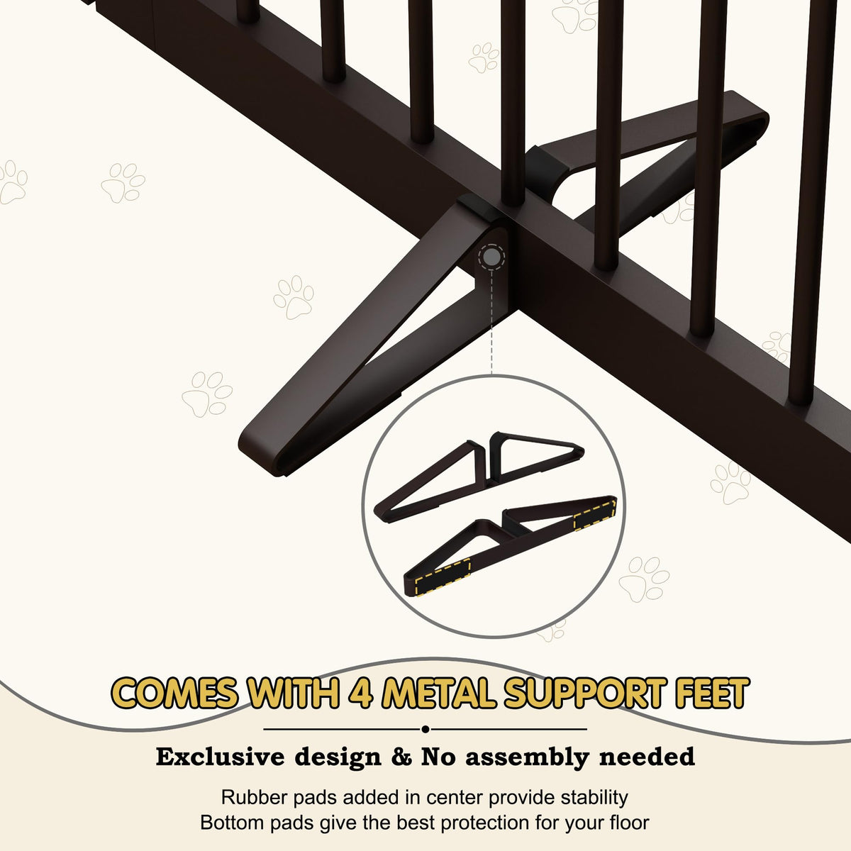 PUPETPO Freestanding Pet Gate with Door, Tall Dog Gate for House, Extra Wide, Pet Puppy Safety Fence, Support Feet Included, 120 Inch Wide, 6 Panels 32" Tall, Brown