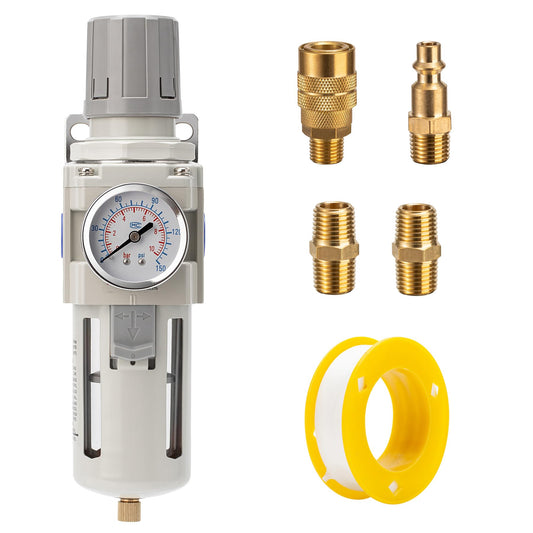 LNCHKA Industrial Air Compressor Filter Regulator Combo 3/8" NPT 0-150 PSI w/Semi-Auto Drain,5 Micron Water Separator for Pneumatic Tools