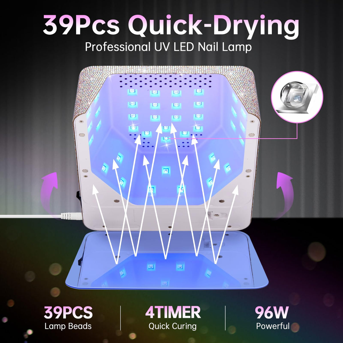 CHRISTINE SHELLY H20 UV Nail Lamp for Gel Nail Polish 96W, Plug-in LED Nail Light Professional Nail Dryer & 505 Powerful 1000PA Nail Dust Collector, Rechargeable Dust Collector Nail Tech