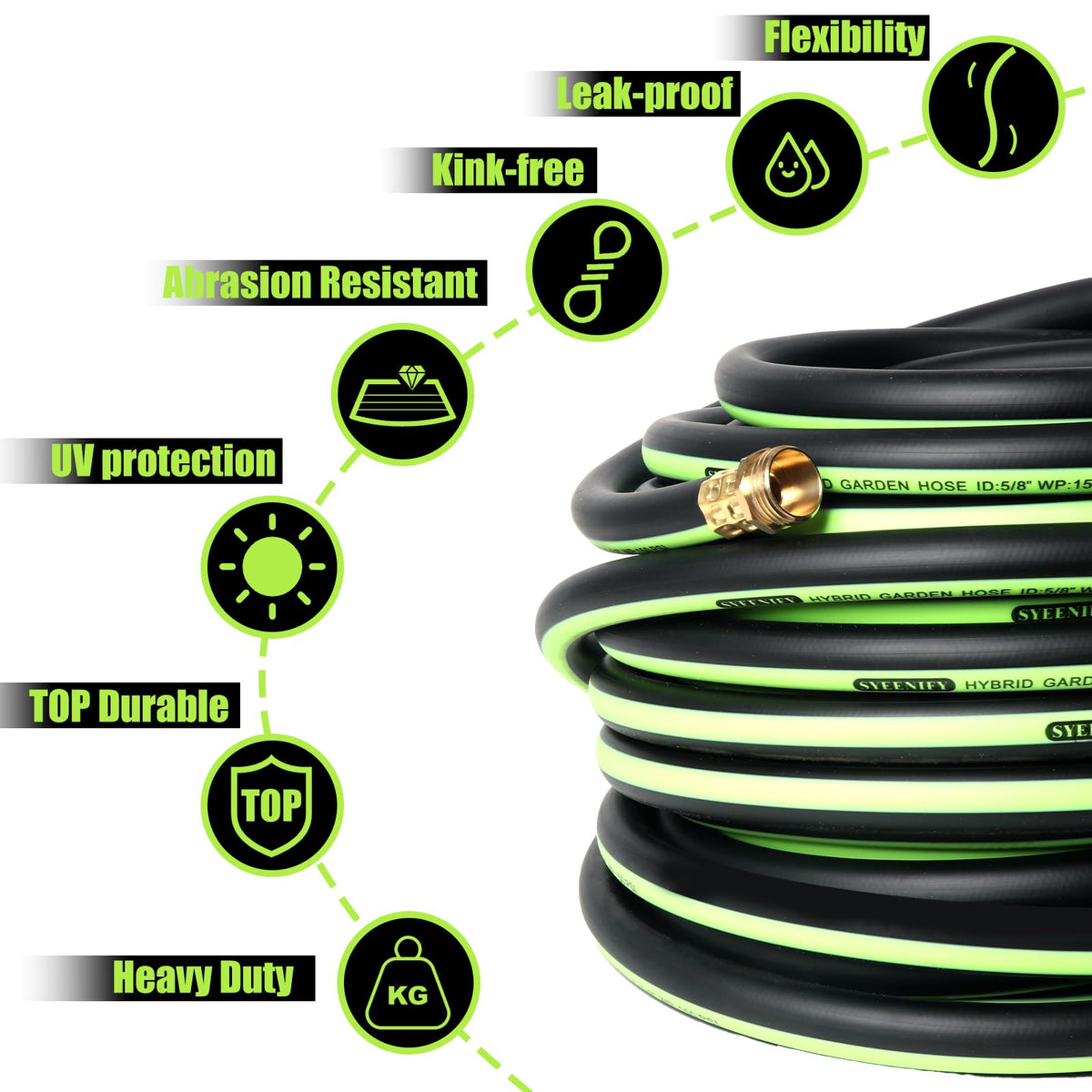 SYEENIFY Garden Leader Hose 5/8 in. x 6 ft Short Water Hose Male/Female Heavy Duty Hybrid Garden Hose No Kink and Flexible Rubber Hose for Dehumidifier,Vehicle Water Filter and Camp Water Tank