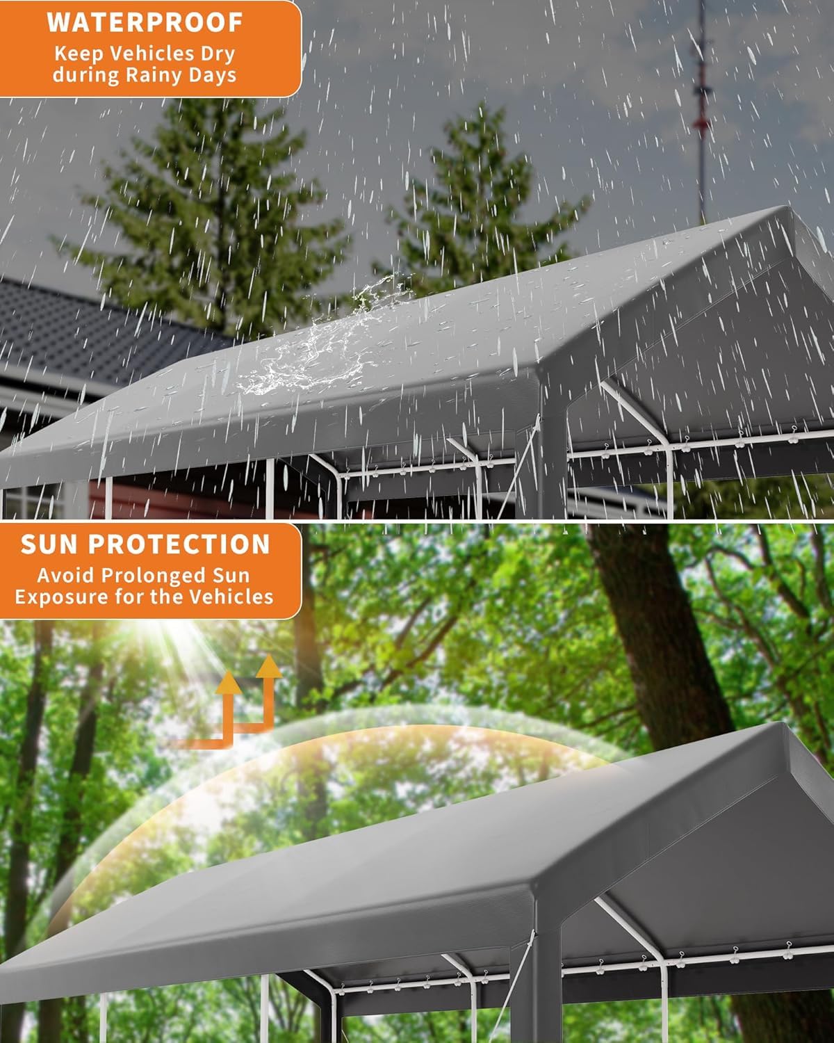 10x20 Heavy Duty Carport Galvanized Steel Outdoor Car Canopy with UV Resistant and Water Resistant PE Cover Portable Garage for SUV Truck Boat and Outdoor Equipment, Gray