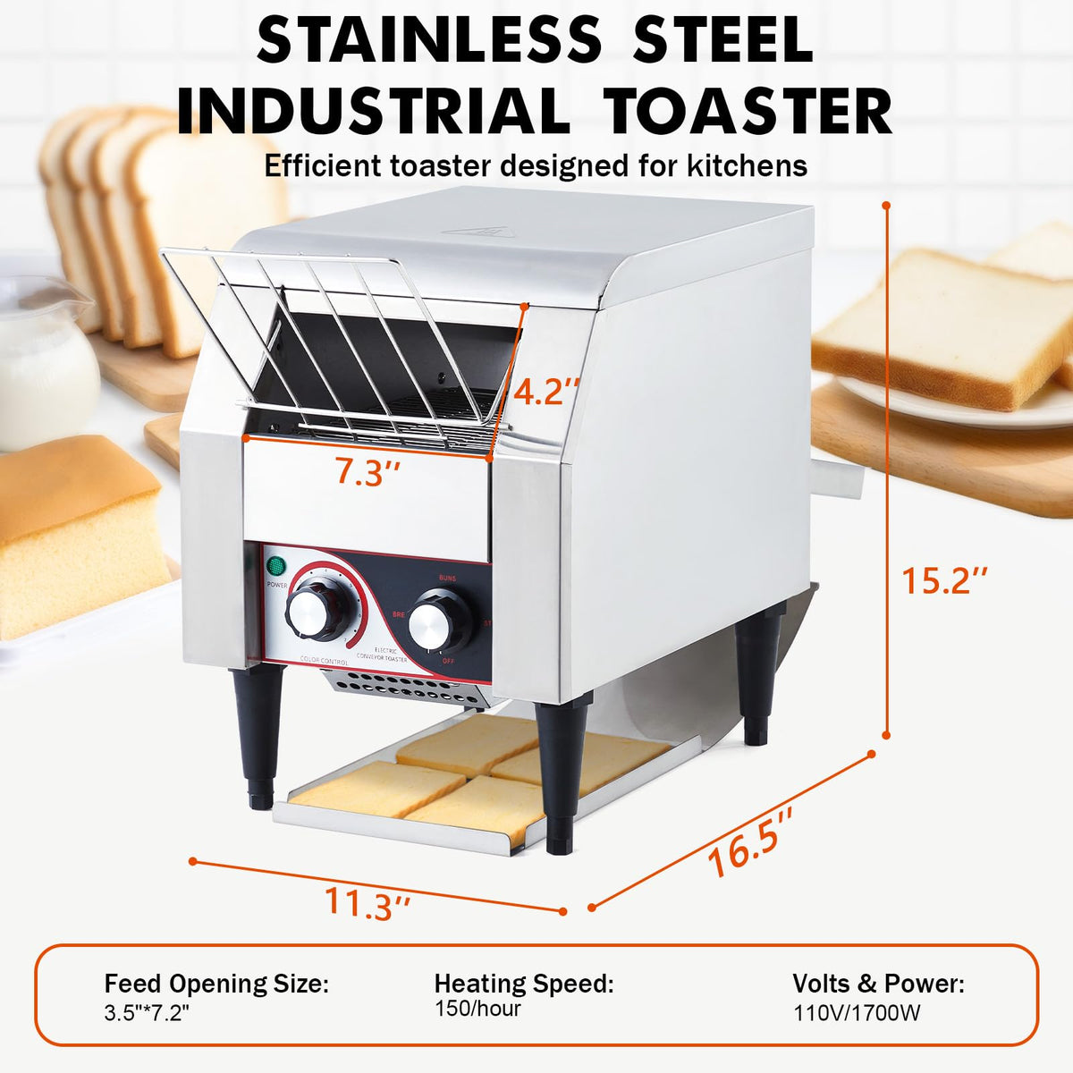 GAOMON Commercial Toaster Conveyor 150 Slices/H, Heavy Duty Industrial Conveyor Toaster, Stainless Steel Electric Oven with Dual Heating Tube 7-speed Adjustments for Bagel Croissant Restaurant Bakery