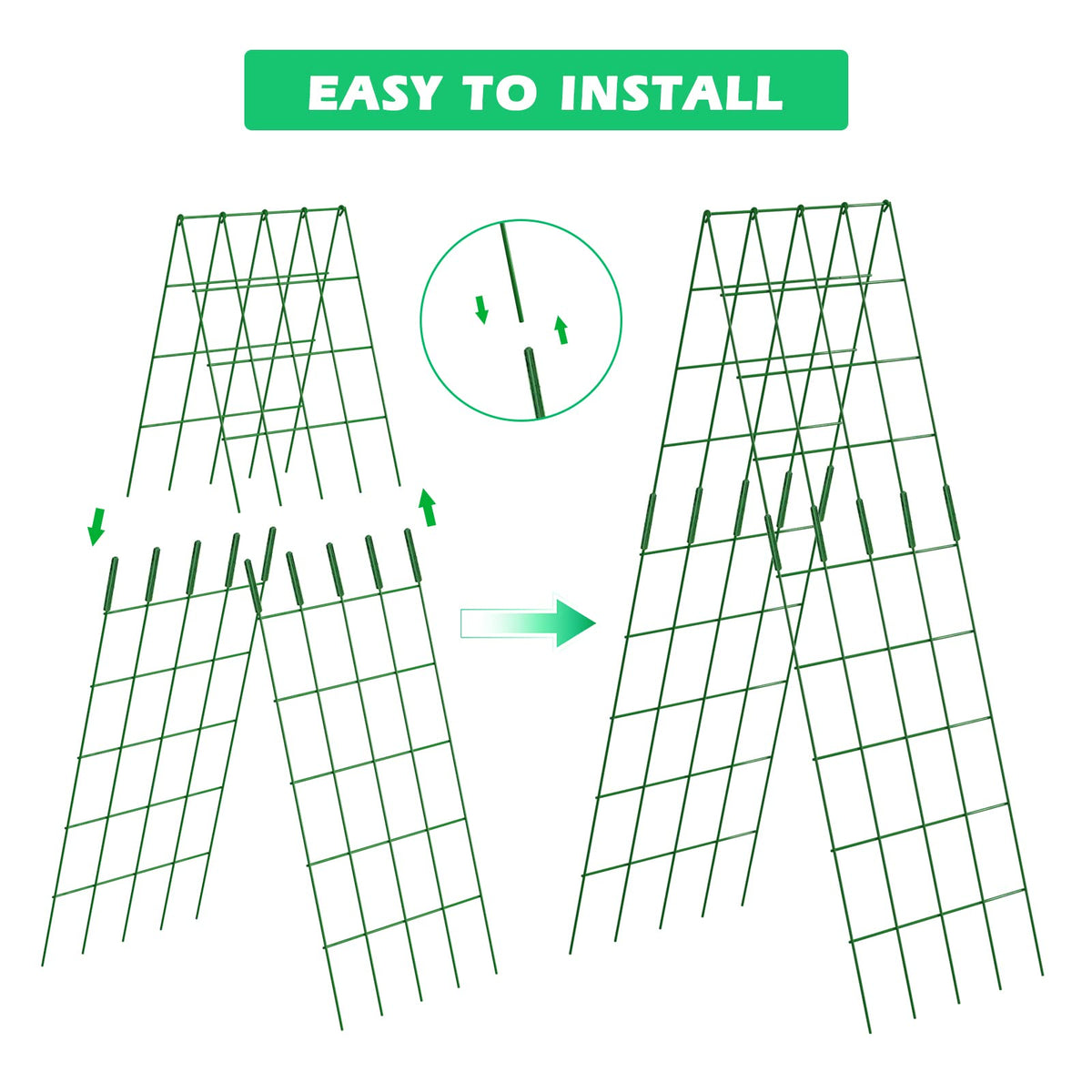 DoCred Cucumber Trellis, 59" High 2 Pack Foldable A Frame Trellis for Raised Bed Climbing Plants, Vegetables, Includes Plant Support Clips, Twist Ties, Plastic Ties- Made from PVC-Coated Steel