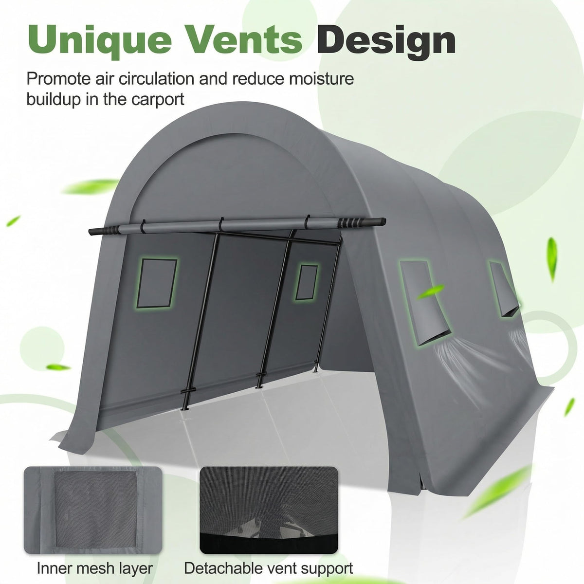 COBIZI Carport Canopy 12x20 Heavy Duty Portable Garage, All-Season Portable Car Ports & Outdoor Storage Shed, Galvanized Frame Vehicle Shelter with Removable Doors and Vents, Gray