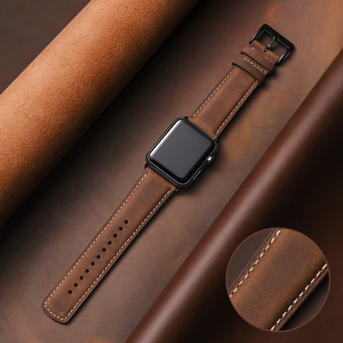 SUNFWR Leather Bands Compatible with Apple Watch Band 42mm(Series 3 2 1) 44mm 45mm 46mm 49mm for Men Women, Top Grain Genuine Leather Replacement Strap for iWatch Ultra 3 2 1, SE3 2 1, Series 11 10 9 8 7 6 5 4 3 2 1
