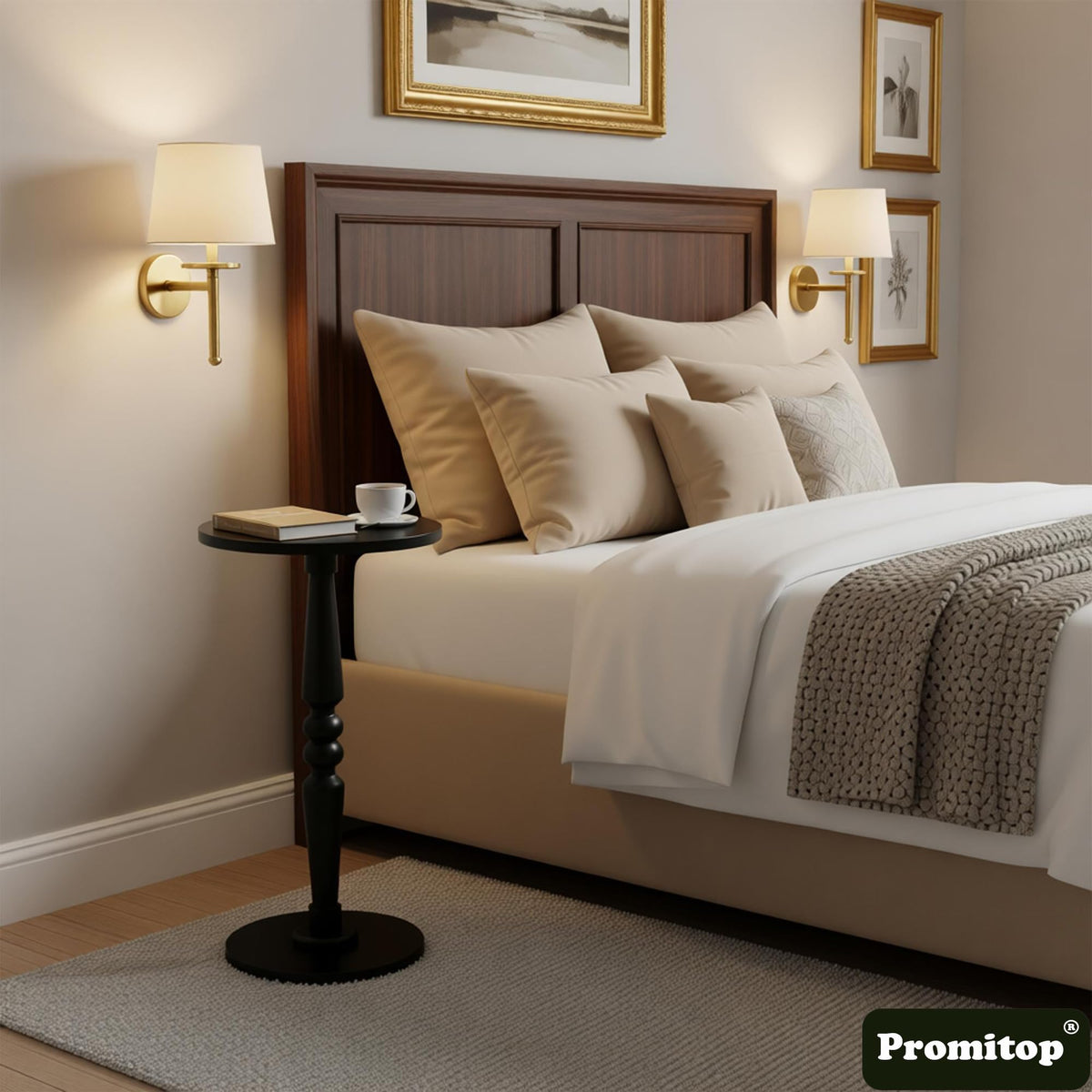 Round Side Table for Small Spaces - Small Accent End Table Nightstand with Solid Wood Top and Pedestal Leg - Modern Drink Table for Livingroom, Bedroom, Corners, Office