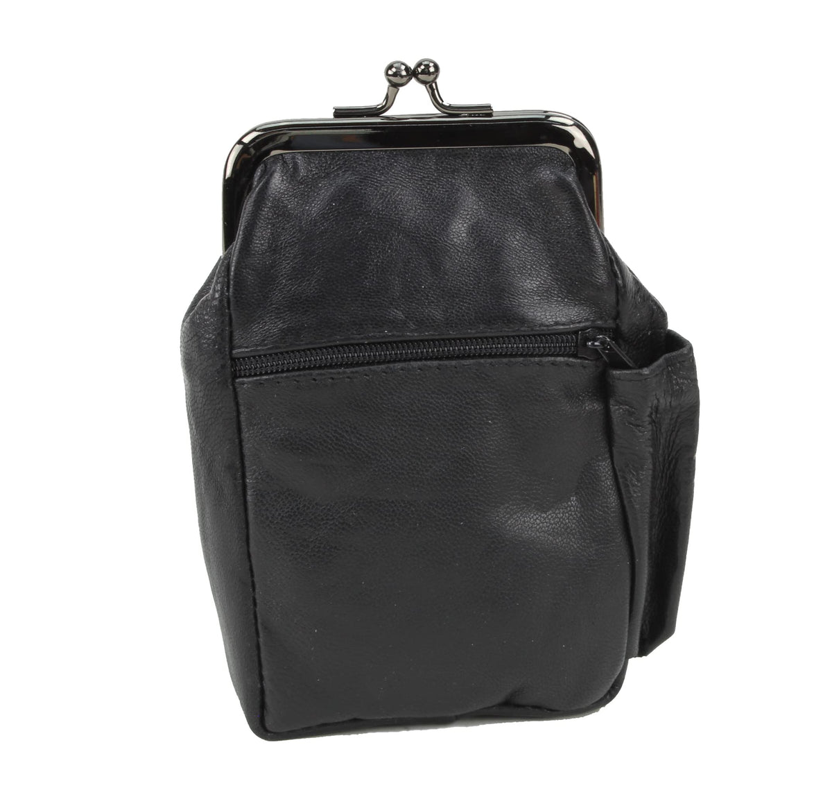 Leather Impressions Twist Clasp Leather Case - Compact Zipper Wallet for Cards, Cash, and Keys