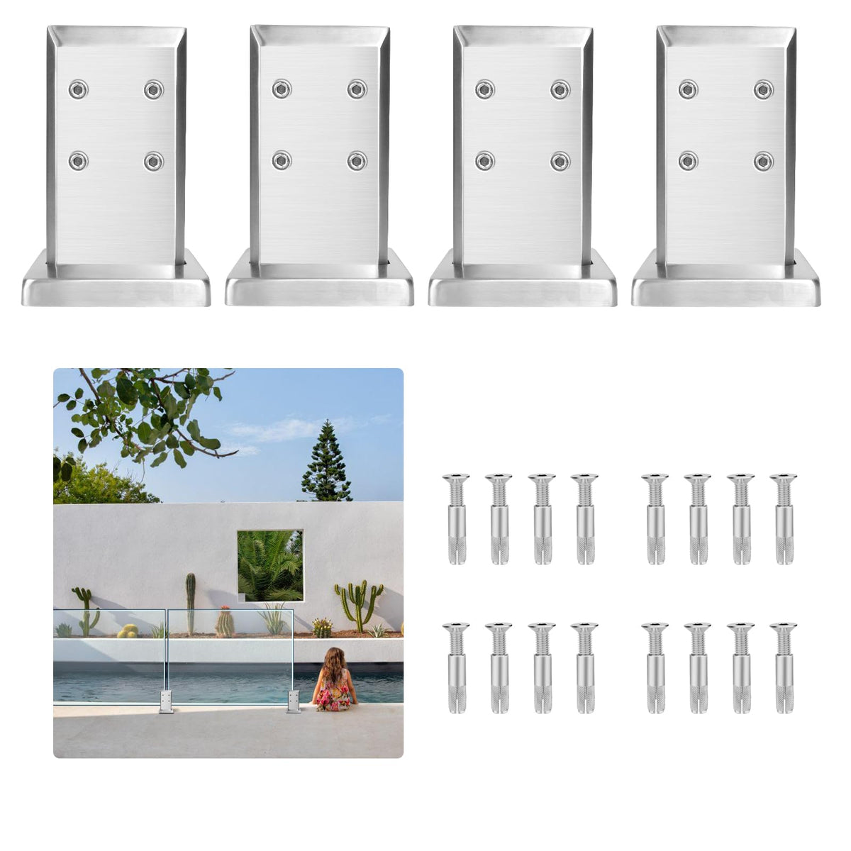 LukLoy 304 Stainless Steel Glass Spigot - Heavy Duty Railing Clamp for Home, Garden, Stairs, Balustrade, Balcony - 1.4KG NW Glass Floor Clamp (4, 180 Degree)