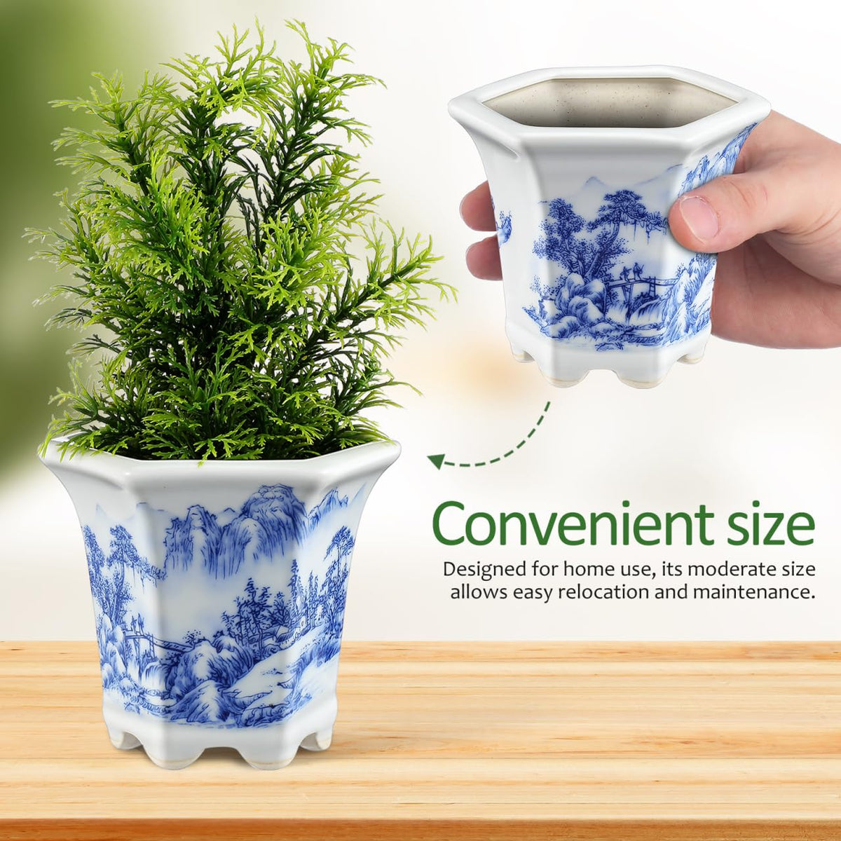 Mipcase Blue & White Porcelain Flower Pot: Small Plant Pots with Drainage Holes for Succulent Cactus - Ceramic Planter for Home Office Balcony