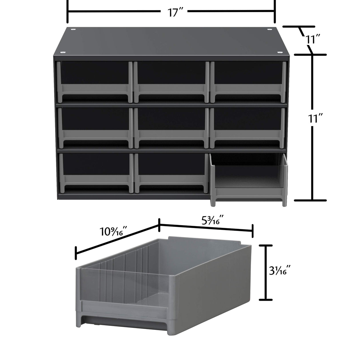 Akro-Mils Steel Garage Storage Cabinet, Small Parts Organizer Metal Cabinet for Hardware, Nails, Screws, Bolts, Nuts, and More, 17" W x 11" D x 11" H, 9-Drawer, Gray Cabinet/Gray Drawers (19909)