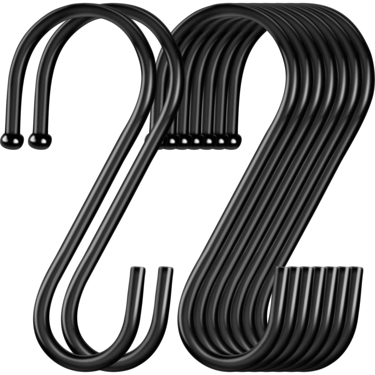 ESFUN 24 Pack S Hooks, 3.5 Inch Heavy Duty S Hooks for Hanging Plant, Large Closet Rod Hooks for Jeans Bags, Black Metal S Shaped Hook for Plant Basket, Pots Pans Wire Shelf Rack, Utensils, Towels