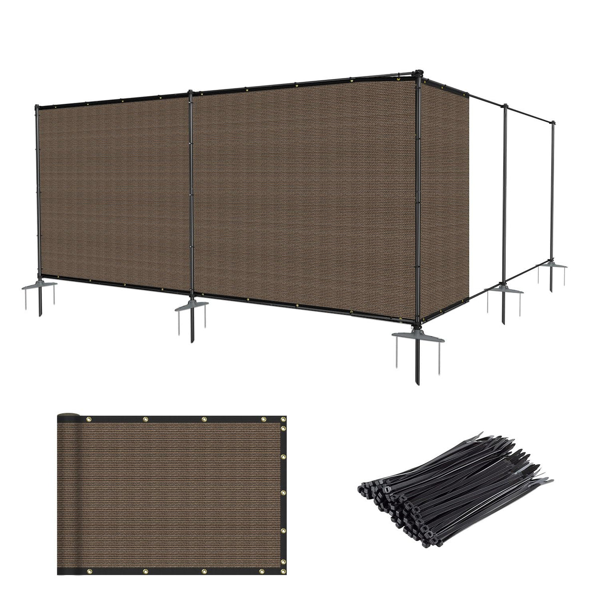 AwnPro 5' x 24' Outdoor Privacy Fence with Iron Poles Ground Spikes Dog Metal Garden Privacy Fence Backyard Patio Yard Barrier Boarder Divider (Brown)