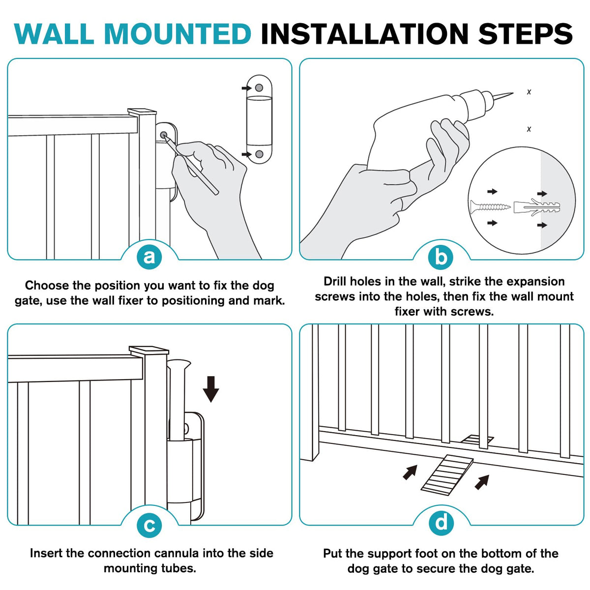 Snagle Paw Extra Wide Dog Gate,Free Standing Dog Fence with Door, Up to 208 Inch Wide Pet Gate with Support Feet for Stairs, Hallways, Doorways, Yard (White, 8 Panels)