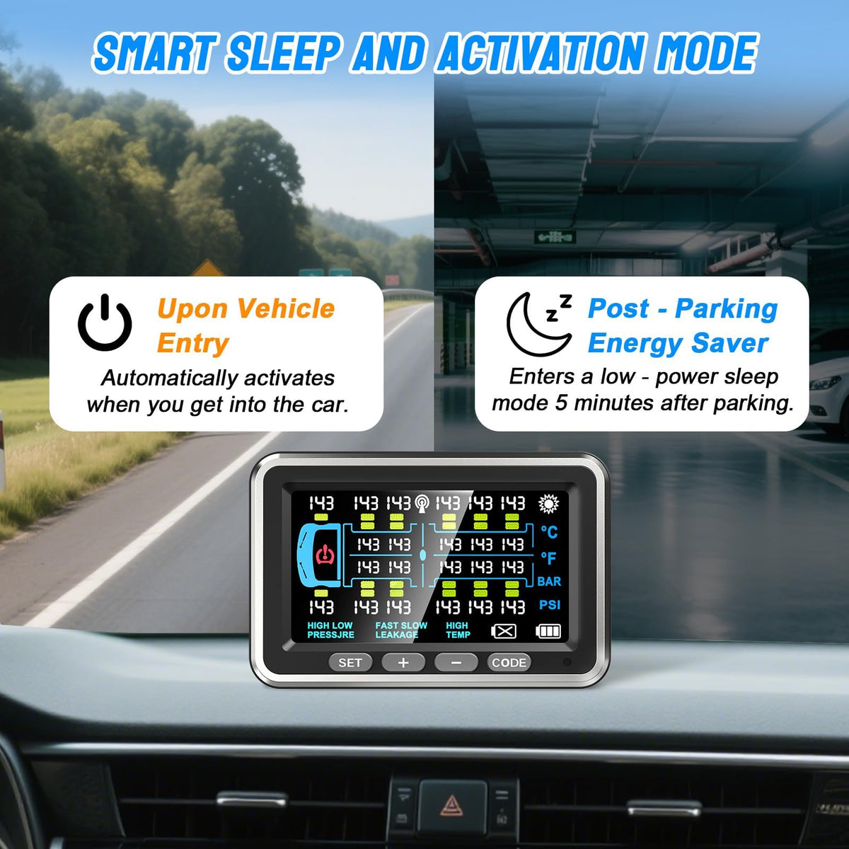 NLNE Trailer Tire Pressure Monitoring System 8 Sensors, 4.5" RV TPMS with Flow Through Sensor,6 Alerts Modes Monitor for Semi Truck/Camper/5th Wheel,Motorhome,Signal Booster,0-188PSI(4-22 Sensors)