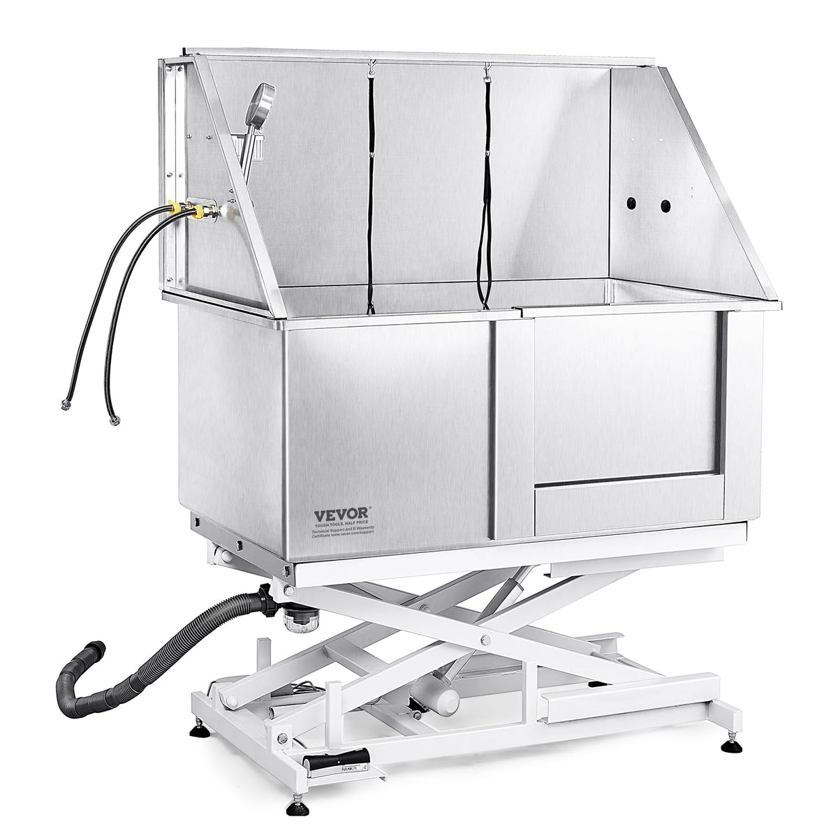 VEVOR 50" Pet Dog Bathing Station Electric Height Adjustment, Professional Stainless Steel Dog Grooming Tub w/Soap Box, Faucet,Rich Accessory,Bathtub for Multiple Pets, Washing Sink for Home(Right)