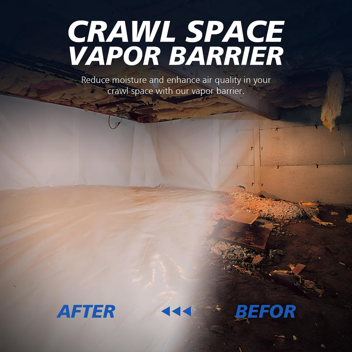Crawl Space Vapor Barrier - 20 Mil Vapor Barriers - (10' x 50') - Tear Resistant, Heavy Duty Vapor Barrier, Drop Cloth Moisture Barrier Thick Plastic Sheeting Covering for Crawlspace Encapsulation