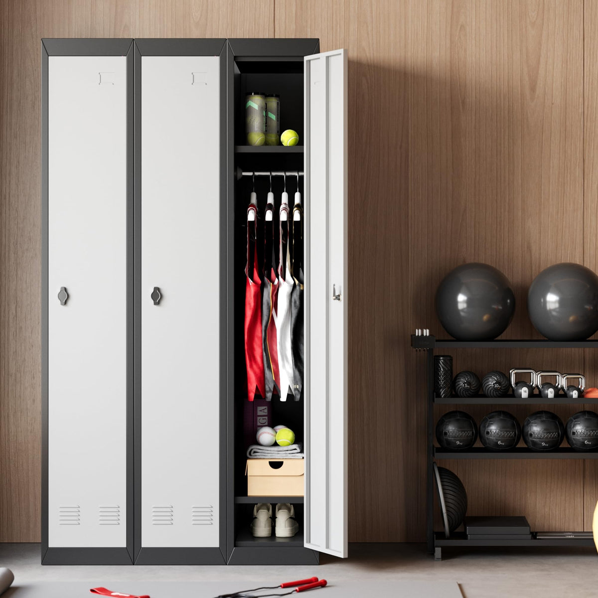 IDEALHOUSE Metal Locker, Metal Storage Cabinet with Shelves and 1 Door, Perfect for Employees and Students, Fits Schools, Garages, Offices, Gyms, and Homes, Easy Assembly, Grey and Black