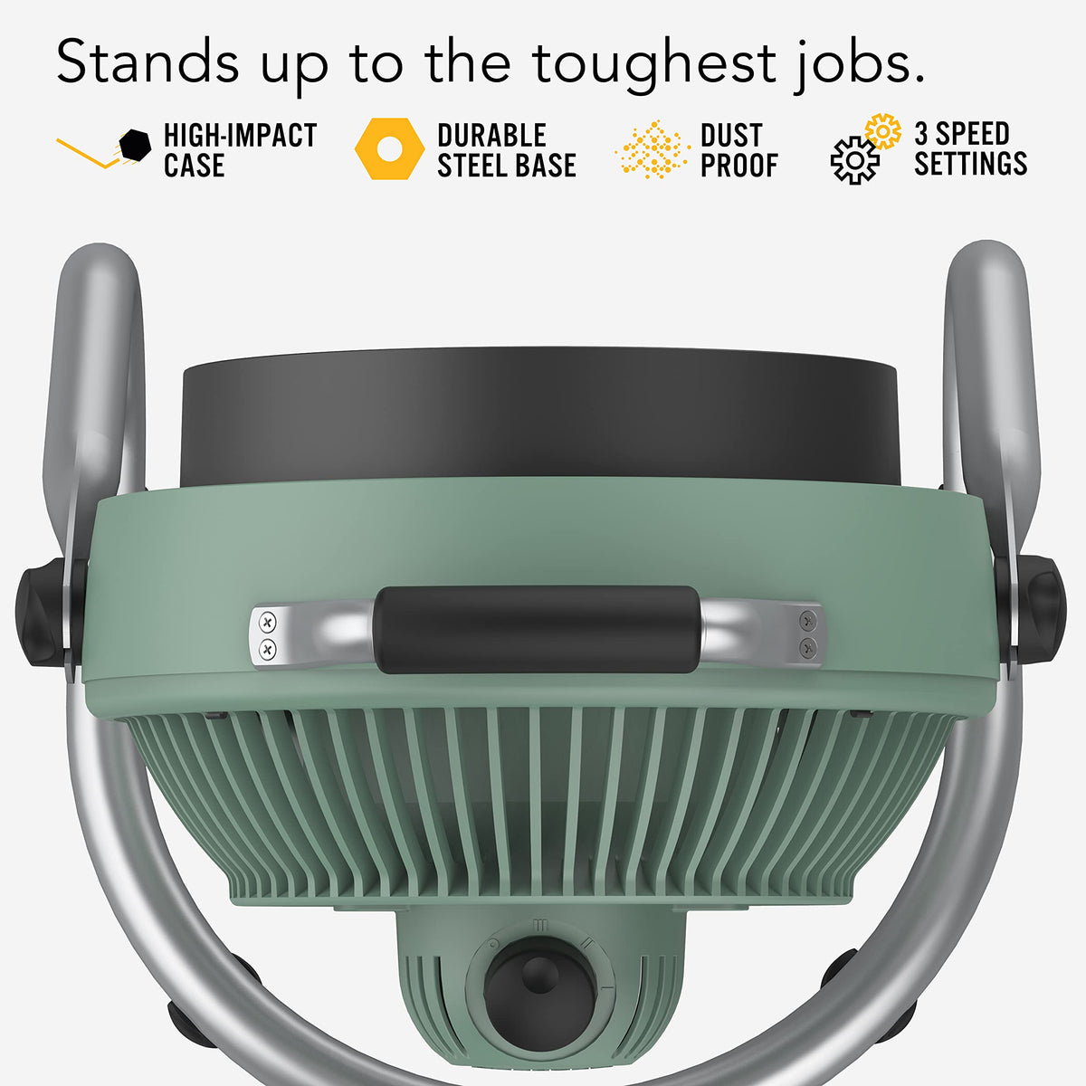 Vornado 293 Large Heavy Duty Shop Fan, 3 Speed Electric Fan, High Impact Casing, IP54-Rated Motor, Whole Room Air Circulator, Pivoting Head, Carry Handle, 16” Floor Fan for Bedroom and Garage, Green