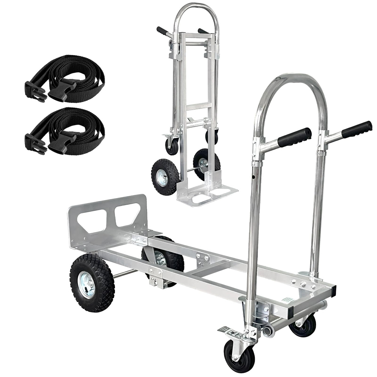 Suzhi Convertible Hand Truck Dolly Cart with Wheels Heavy Duty/with 4 Wheels&Brakes /1000Lbs Load, 2 Straps for Furniture/Appliance/Carton/Warehouse/Office /10 Minutes to Install as Video