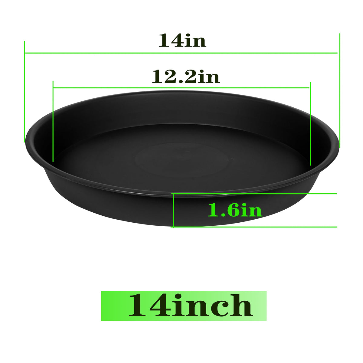 Angde 4 Pack of 14 inch Plant Saucer, Plant Saucer 14 Inch Round, Plant Trays for Pots, Plant Drip Tray, Plant Pot Saucers, Flower Pot Saucer, Plant Saucers for Indoors (14", Black)