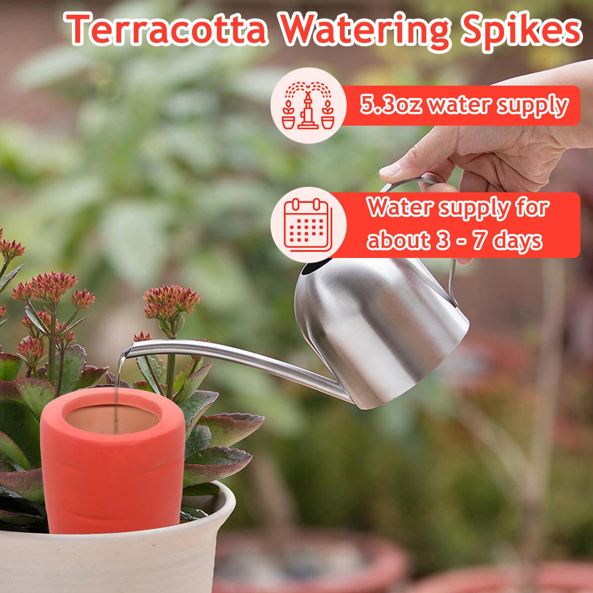 4PCS Terracotta Watering Spikes - Automatic Self-Watering Stakes, Vacation Plant Waterer for Wine Bottle, Perfect for Indoor & Outdoor Plants