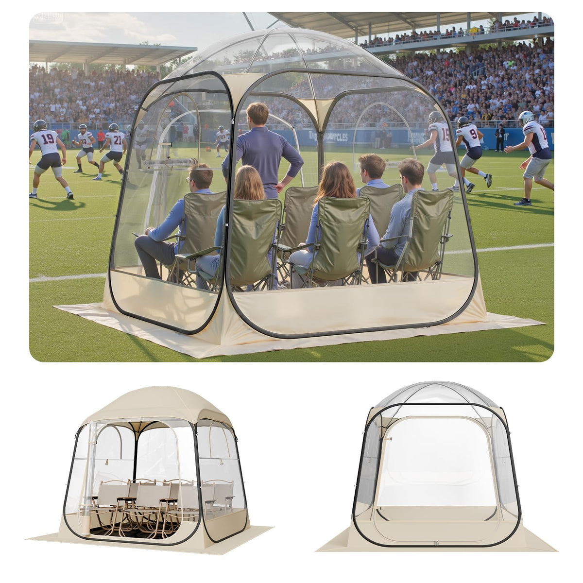 VEVOR Pop Up Sports Tent, 72" x72x76.8 Instant Weather Proof Clear Tent for 4–6 Persons, Portable Foldable Shelter with Removable Floor Mat & Top Cover, for Watching Sports Events, Camping, Fishing