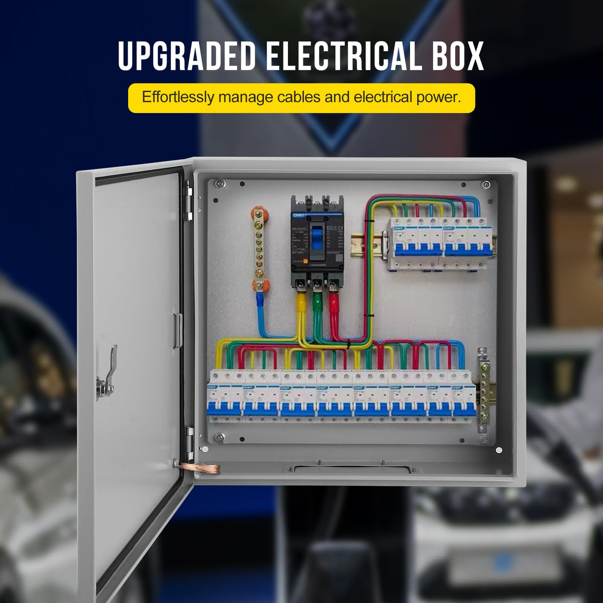 24x24x12 Inch NEMA 4X Industrial Steel Electrical Enclosure, Waterproof & Dustproof Outdoor Junction Box with Hinged Lockable Door and Mounting Plate for Commercial & Residential Circuit Protection
