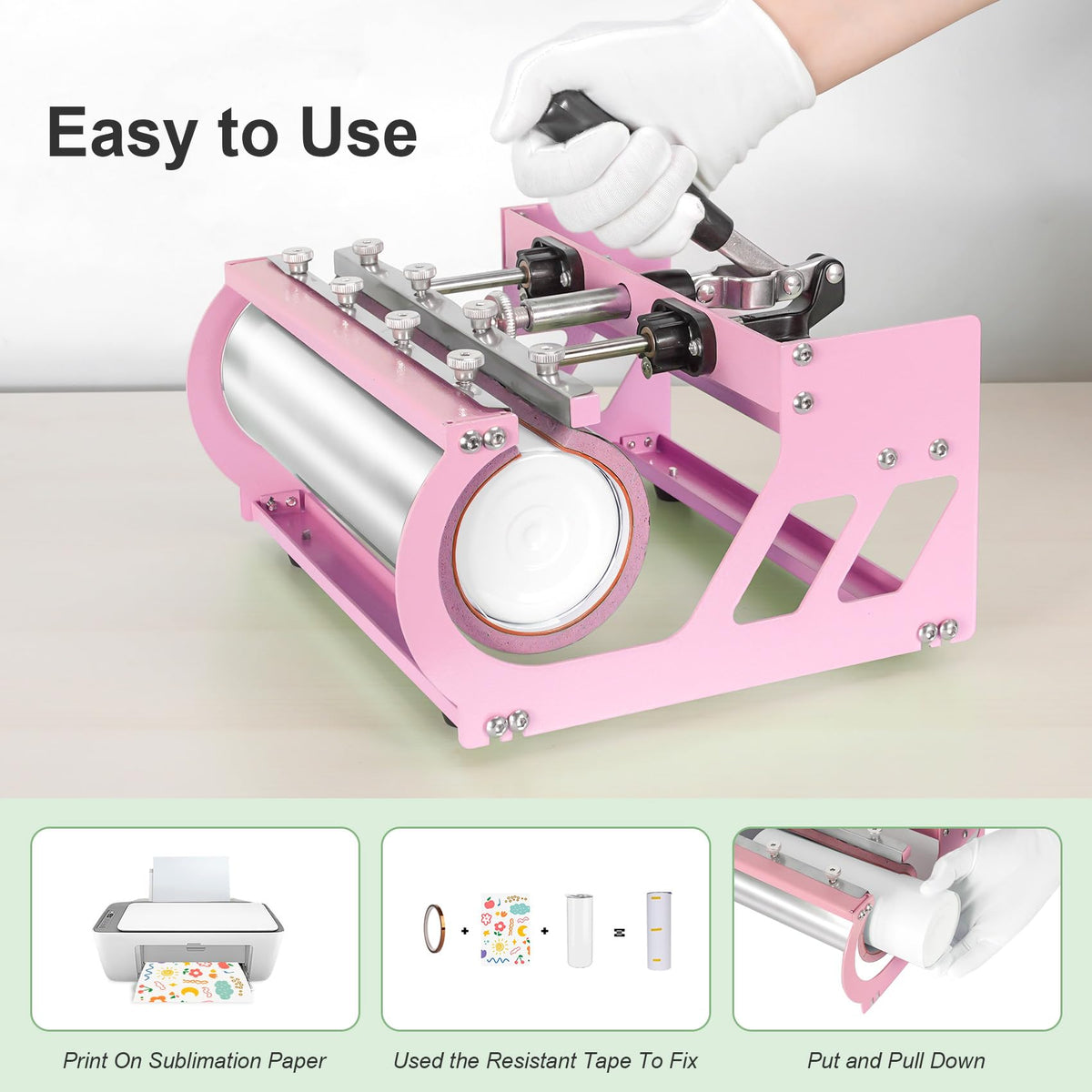 Seeutek Heat Press 5 in 1 Heat Press Machine 12x15 Inch Sublimation T Shirt Pressing with 30OZ 20OZ Tumbler Heat Press 360° Swing Away Heat Transfer Combo for T-Shirts, Hats, Mugs, Plates - Pink