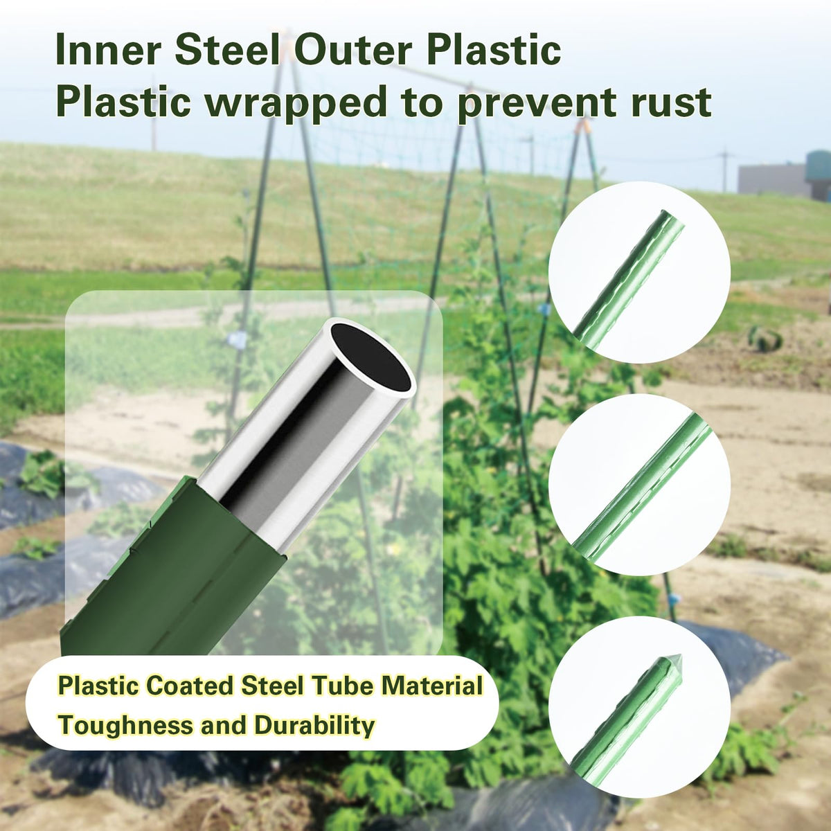 Sprigra Plant Stakes 6ft, Steel Garden Stakes 6 Feet 25 Pack, Sturdy Plant Support for Climbing Plants, Tomatoes, Beans, Cucumbers, Peppers, Flowers, Potted, Strengthen and Stem to Grow Better