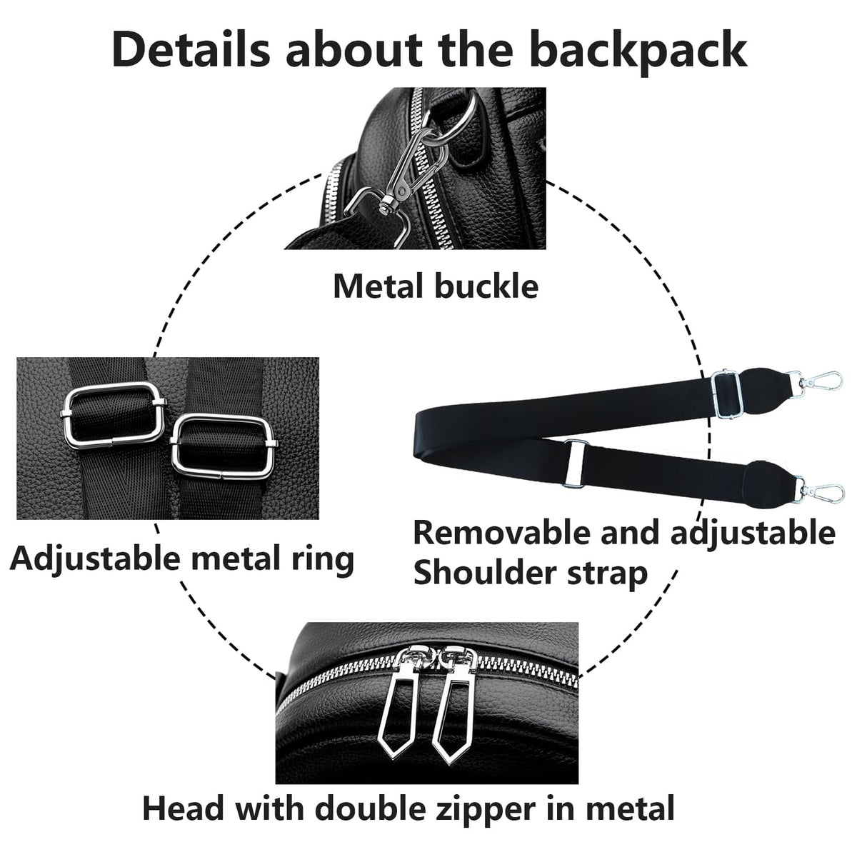 HUAZHIMAO Small Backpack Purse for Women Mini Backpacks PU Leather Women's Versatile 3 in 1 Fashion Handbag Travel Daypacks (Black)