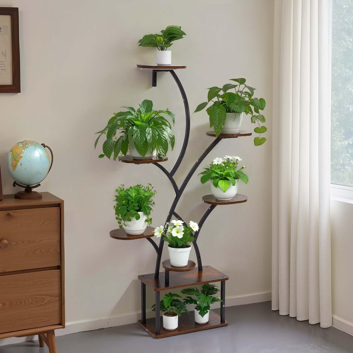 VEVOR Plant Stand Indoor with Grow Lights, 62 in Tall 8-Tier Lighted Plant Shelf, Metal Corner Plants Holder, 3 Timer & 10 Brightness, Tree-Shaped Flower Display Rack for Living Room Balcony Decor