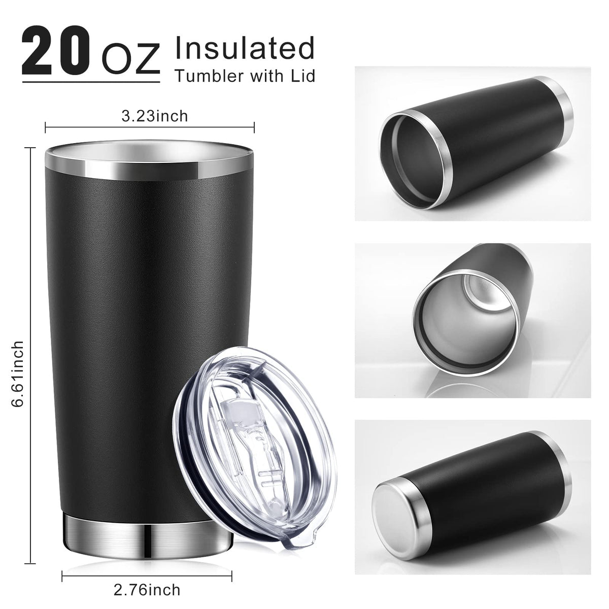 Sieral 36 Pack Stainless Steel Tumblers Bulk with Lids Double Wall Vacuum Insulated Coffee Cups Blank leakproof Powder Coated Tumblers for Engraving Wedding Graduation Party Favors(20 oz,Black)