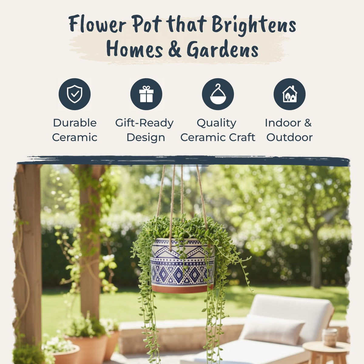 Blue Sky Ceramic Hanging Darlington 5'' Flower Pot
