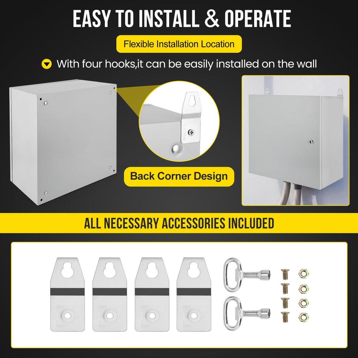 24x24x12 Inch NEMA 4X Industrial Steel Electrical Enclosure, Waterproof & Dustproof Outdoor Junction Box with Hinged Lockable Door and Mounting Plate for Commercial & Residential Circuit Protection