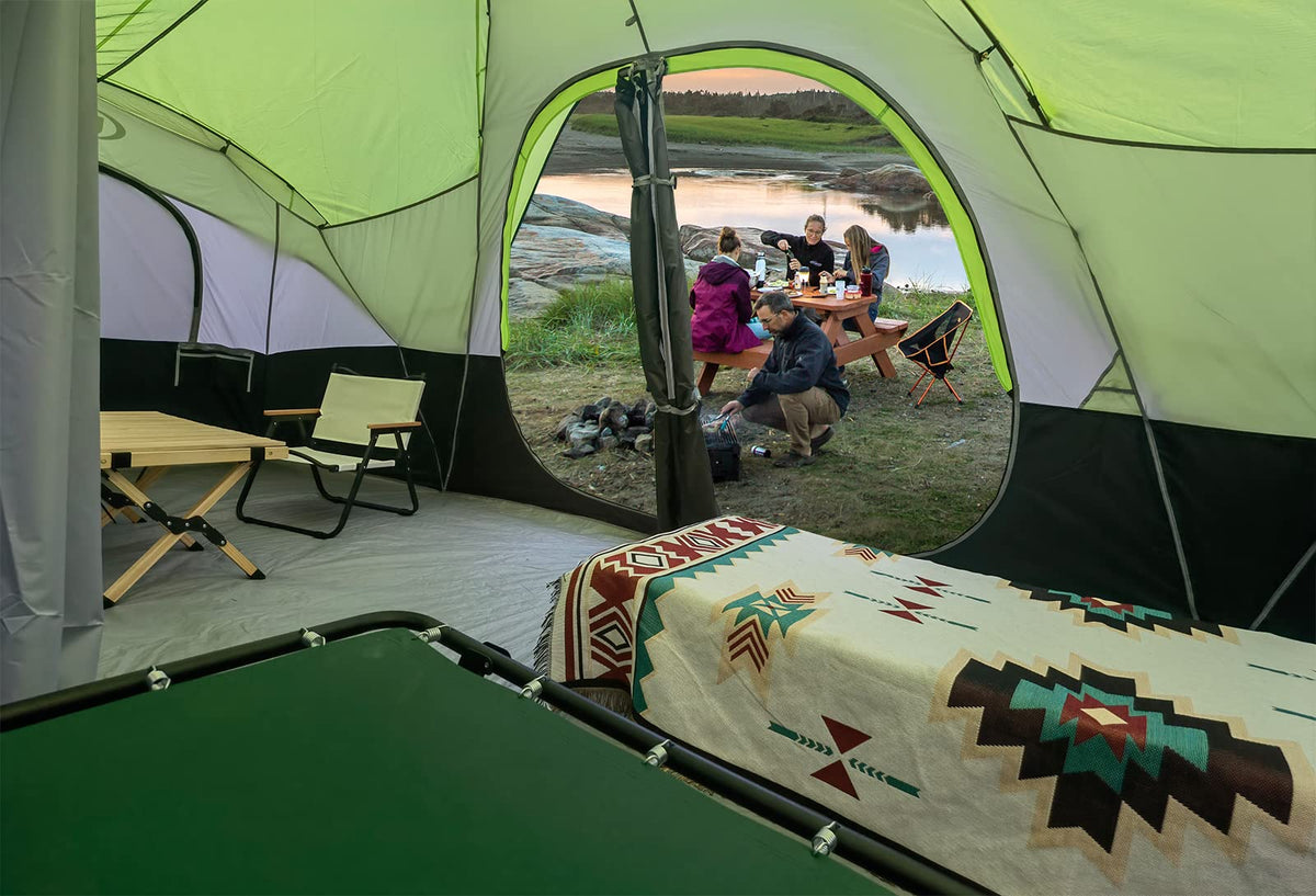 UNP Camping Tent 10-Person-Family Tents, Parties, Music Festival Tent, Big, Easy Up, 5 Large Mesh Windows, Double Layer, 2 Room, Waterproof, Weather Resistant, 18ft x 9ft x78in