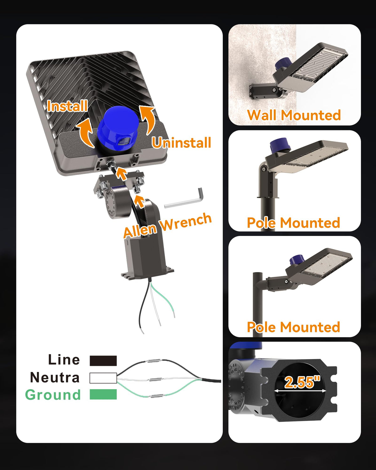 300W LED Parking Lot Lights 75000LM Street Light, 6000K Dusk to Dawn Outdoor Lights Commercial Area Lighting for Parking Lot Street Roadways Driveways Warehouse Factory 13 Years Lifespan, 2 Pack